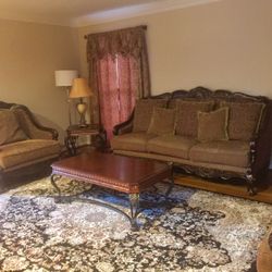 Living Room Victorian Style 3 Piece Sofa Set With Coffee Table