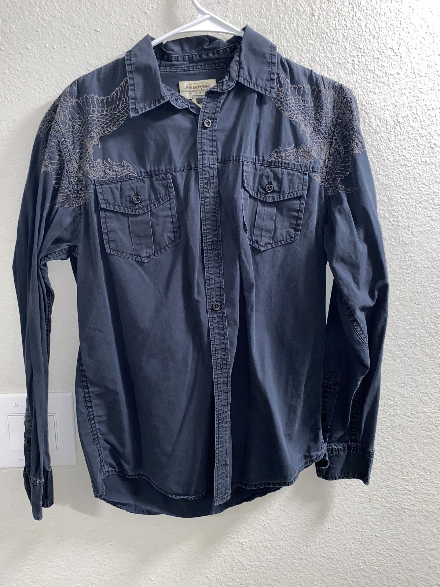 Small Blue Embroidered Long Sleeve Shirt
