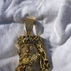 Iced out Gold Yellow Pendant With Green Emeralds