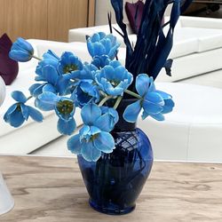 6” And 9” Tall Blue Glass Vases 