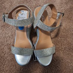 Glittery Silver Wedge Shoes