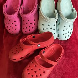 Pink,mint Crocs And Red Merry Jane Crocs