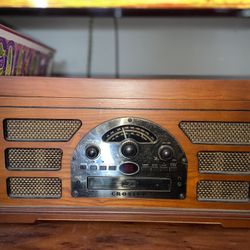 Crosley CR7021A-BK Rochester Entertainment Center with Bluetooth, AM/FM Radio, CD Player, Cassette Deck, and Aux-in