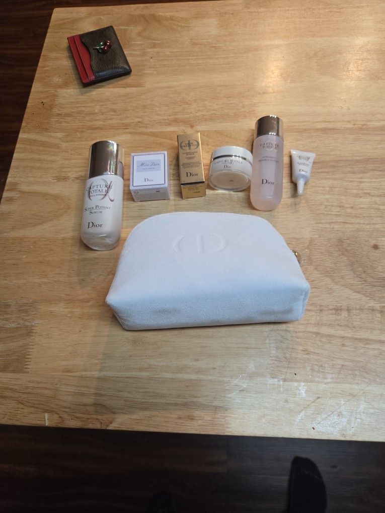 Dior White Velvet Makeup Pouch Bag With Cosmetics