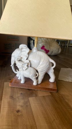 White Ceramic Elephant Figurine Table Lamp