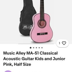 Music Alley MA-51 Classical Acoustic Guitar Kids and Junior Pink, Half Size