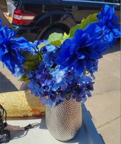 Silver Vase with Blue Flowers 