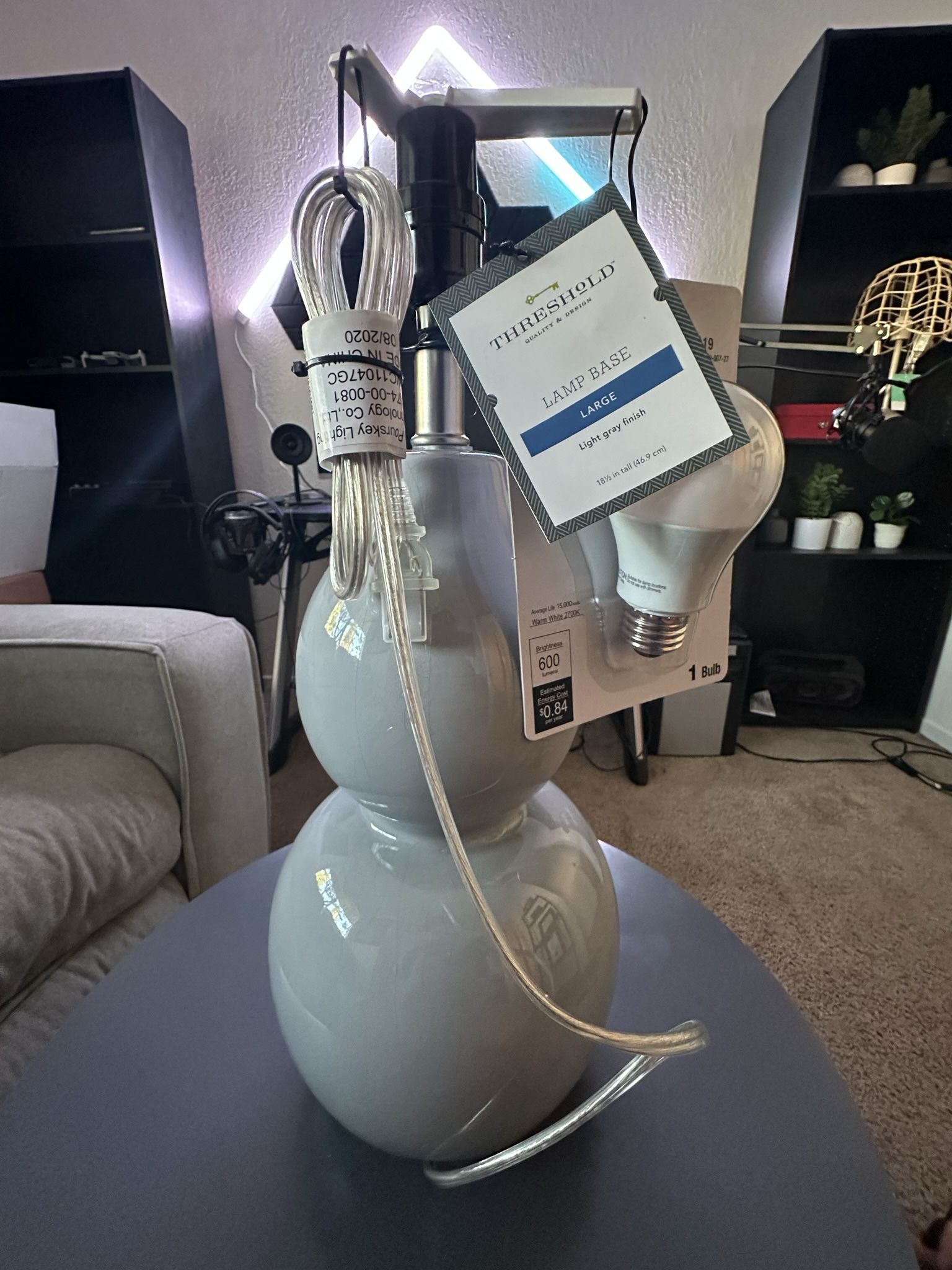 Ceramic Double Gourd Large Lamp Base Gray - Threshold