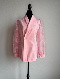 Pink Double-Breasted Blazer with Lace Sleeves