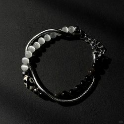 Vintage | Day Night Symbiosis Silver Obsidian Bracelet