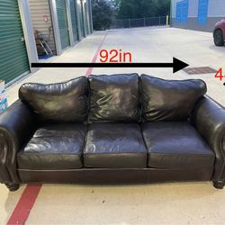 Dark Brown Top-Grain Leather 3-Seater Couch By Havertys (DELIVERY AVAILABLE)