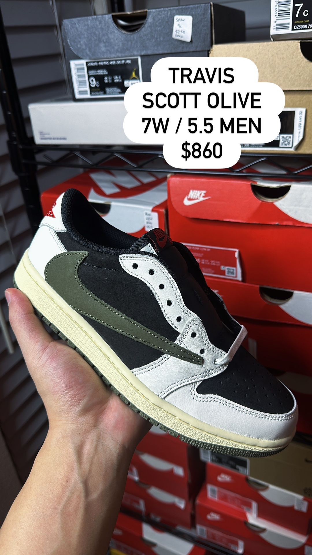 Nike Travis Scott Olive 7 Women / 5.5 Men