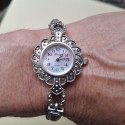 Vintage Multi Gemstone And Marcasitte Silver Watch.
