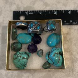 Jewelry Rings turquoise  and amethyst stones vintage 