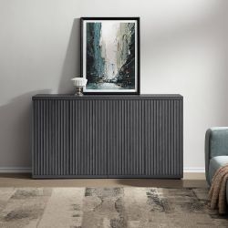 Set of 2, Buffet Cabinet with Storage Accent Sideboard Modern Credenza with Doors & Shelves Fluted Media Console Mid Century Coffee Bar Table