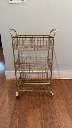 Storage cart with 3 levels in gold finish