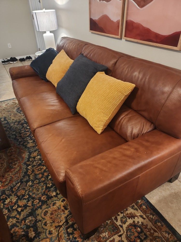 3 Seat Leather Sofa, Ottoman