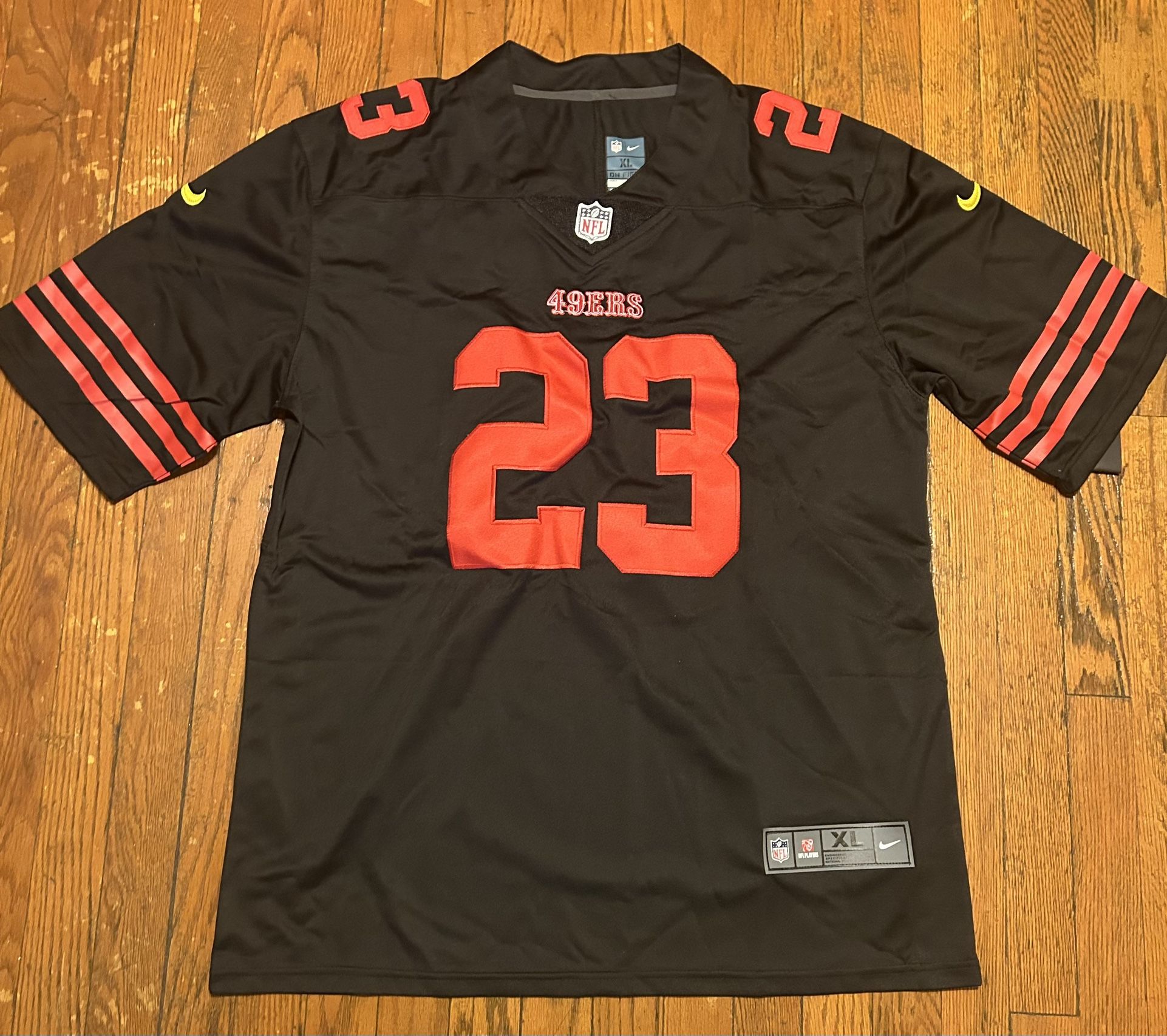 Black On Field #23 McCafrey Stitched Extra Large Niners Jersey 