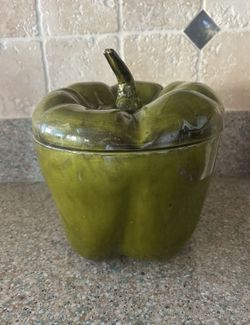 Vintage Mid-Century Green Pepper Jar Cookie Canister