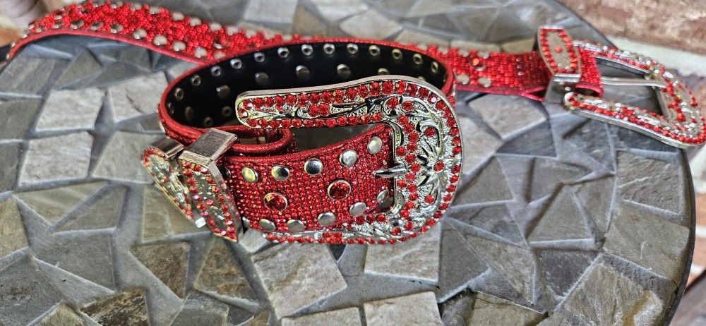 Choker Necklace Goth Red Rhinestone
