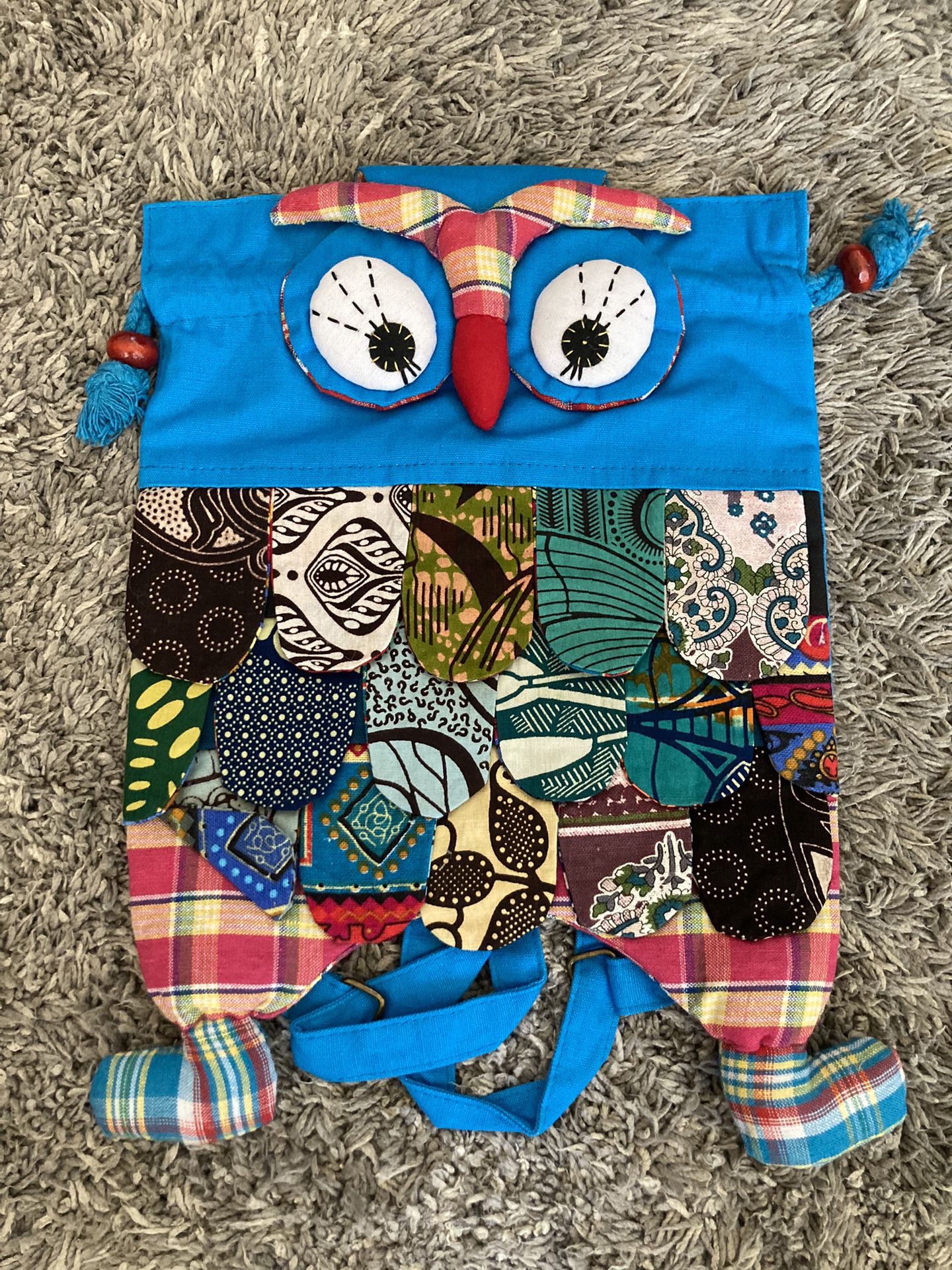 Hand Made Owl Backpack Women Multicolor Padded Patch Lined Purse Shoulder Bag
