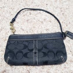 Coach Signature C Jacquard Canvas & Leather Wristlet