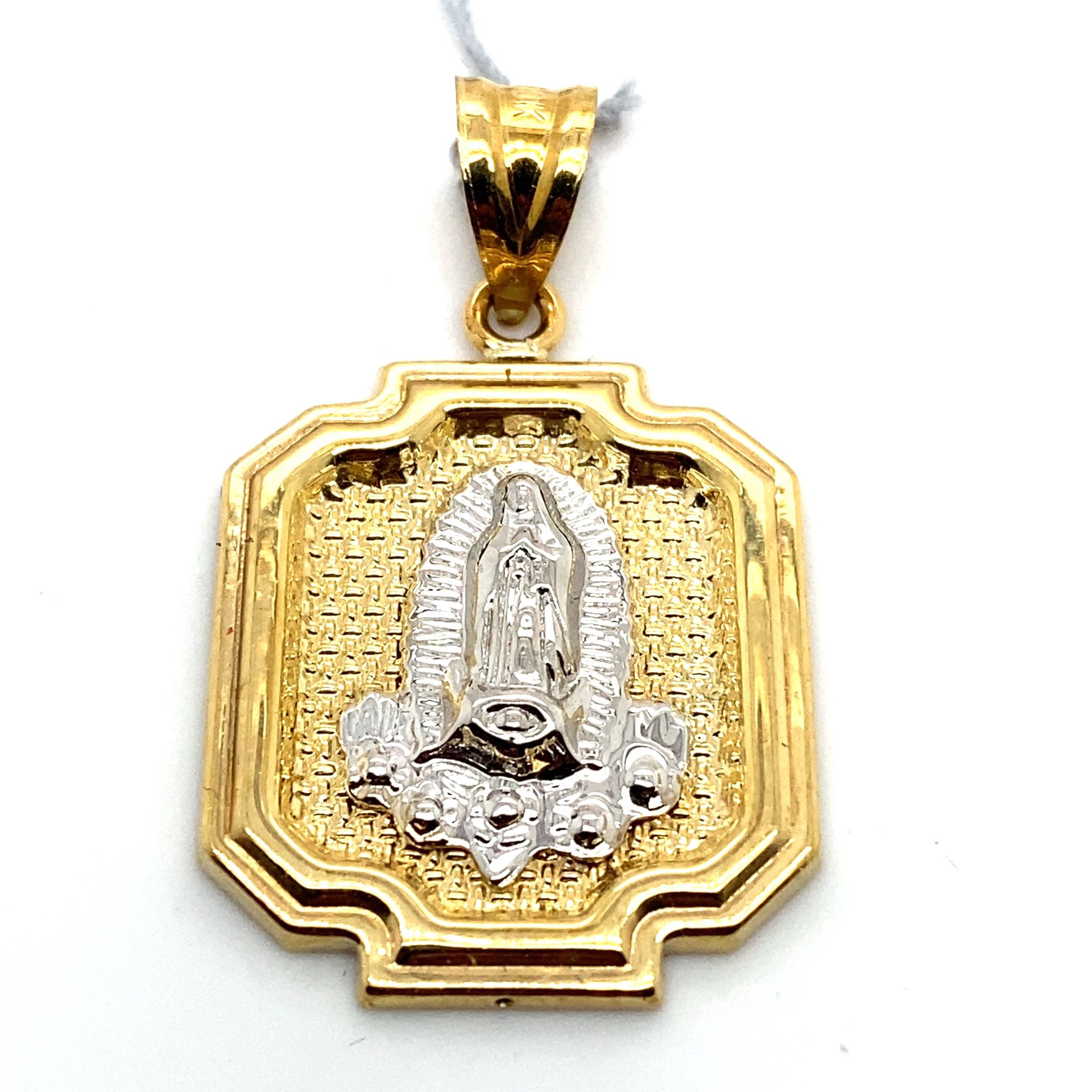 10l Gold Pendant Hollow Rectangle Virgin Mary Two Tone 3.15grams 133587 31