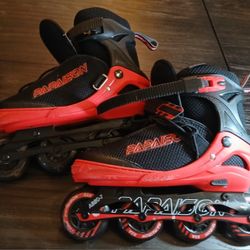 Pre-Loved Black And Red 76mm Light up Wheel Inline Skates $50. 