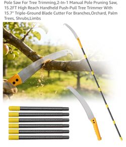 Pole Saw For Tree Trimming,2-In-1 Manual Pole Pruning Saw, 15.2FT High Reach Handheld Push-Pull Tree Trimmer With 15.7" Triple-Ground Blade Cutter For