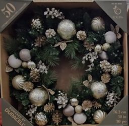 30" Decorated Wreath w/ 50 Warm White Pre-Lit Micro LED Lights Brand New