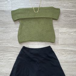Fashion Nova Olive Green Off-The-Shoulder Knit Top