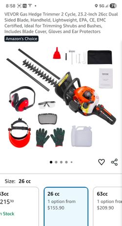 VEVOR Gas Hedge Trimmer 2 Cycle, 23.2-Inch 26cc Dual Sided Blade, Handheld, Lightweight, EPA, CE, EMC Certified, Ideal for Trimming Shrubs and Bushes,