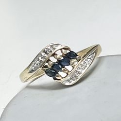 $199.00 10 K Yellow Gold Ladies Sapphire Marquis And Diamond Accents Ring