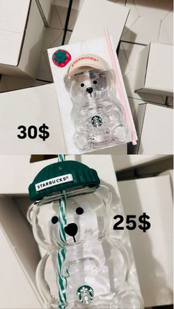 Starbucks Bear Glass Cup with Straw