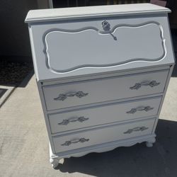 Beautiful Vintage White Washed Wooden Secretary Desk 