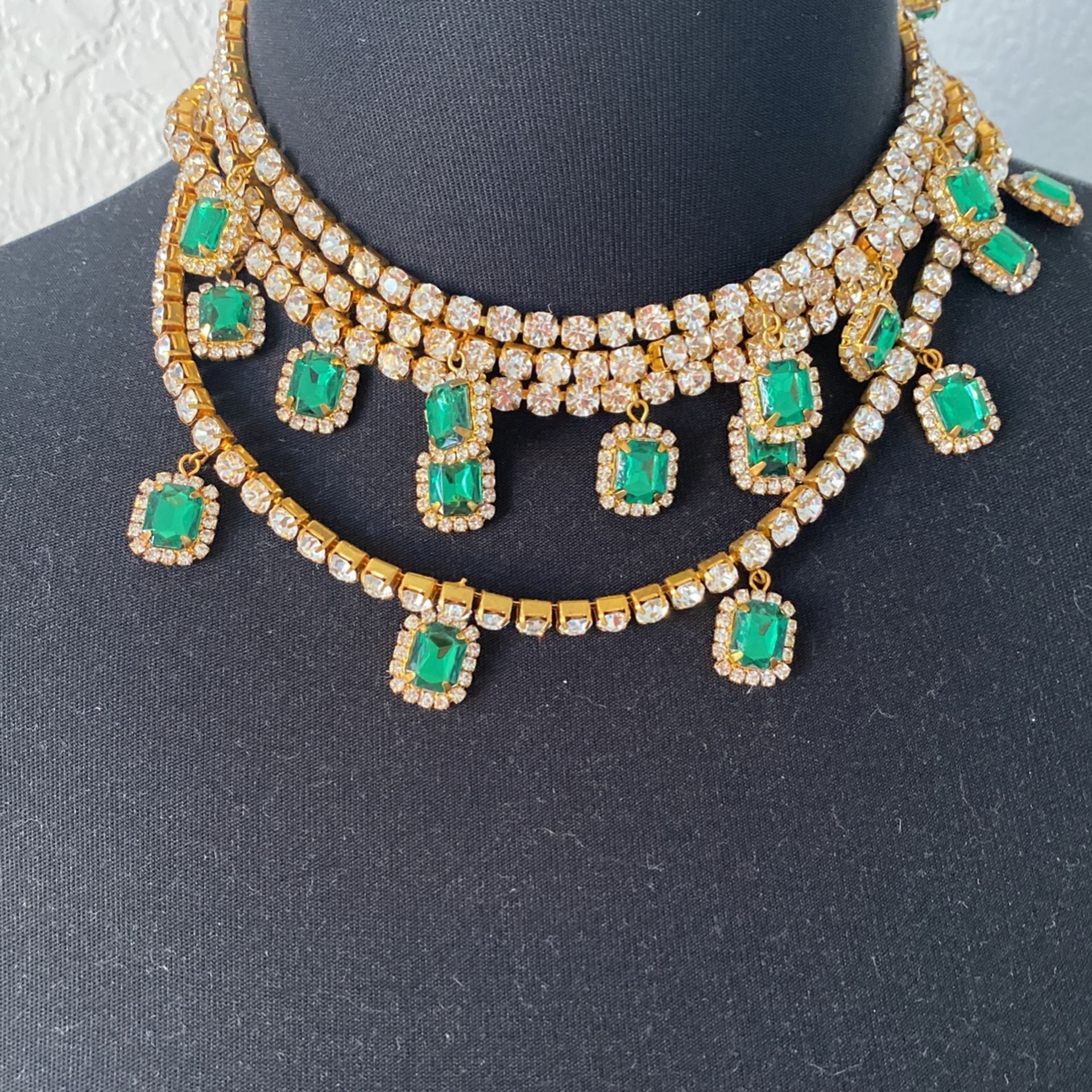 Necklace Choker Rhinestones Green Stones