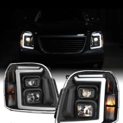 07-14 GMC Yukon Black Projector LED Strip Headlights