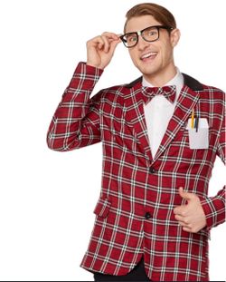 Med Nerd Costume Plaid Jacket Pocket Protector Bow T ie Glasses