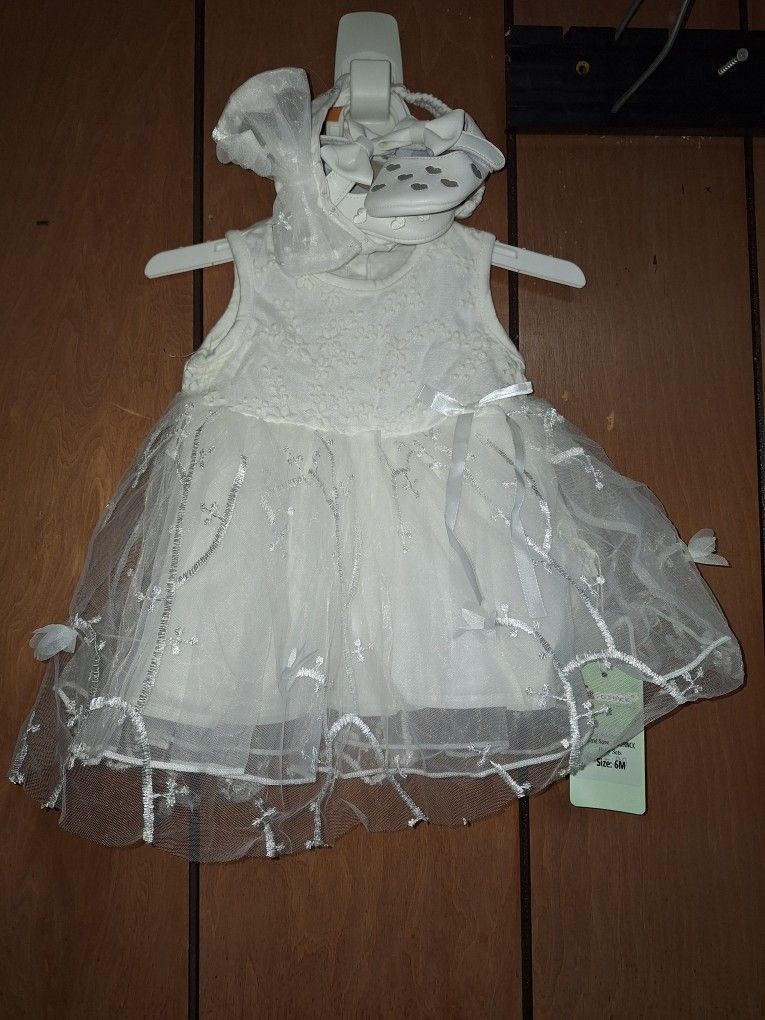 6 Months Girl Baptism Dress 3 Pcs New