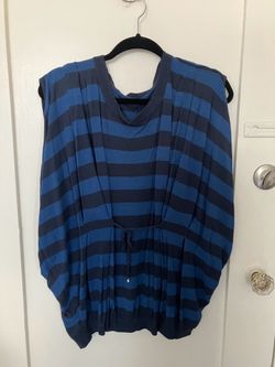 Blue and Black Striped Knitwear Top with Drawstring, Size XL