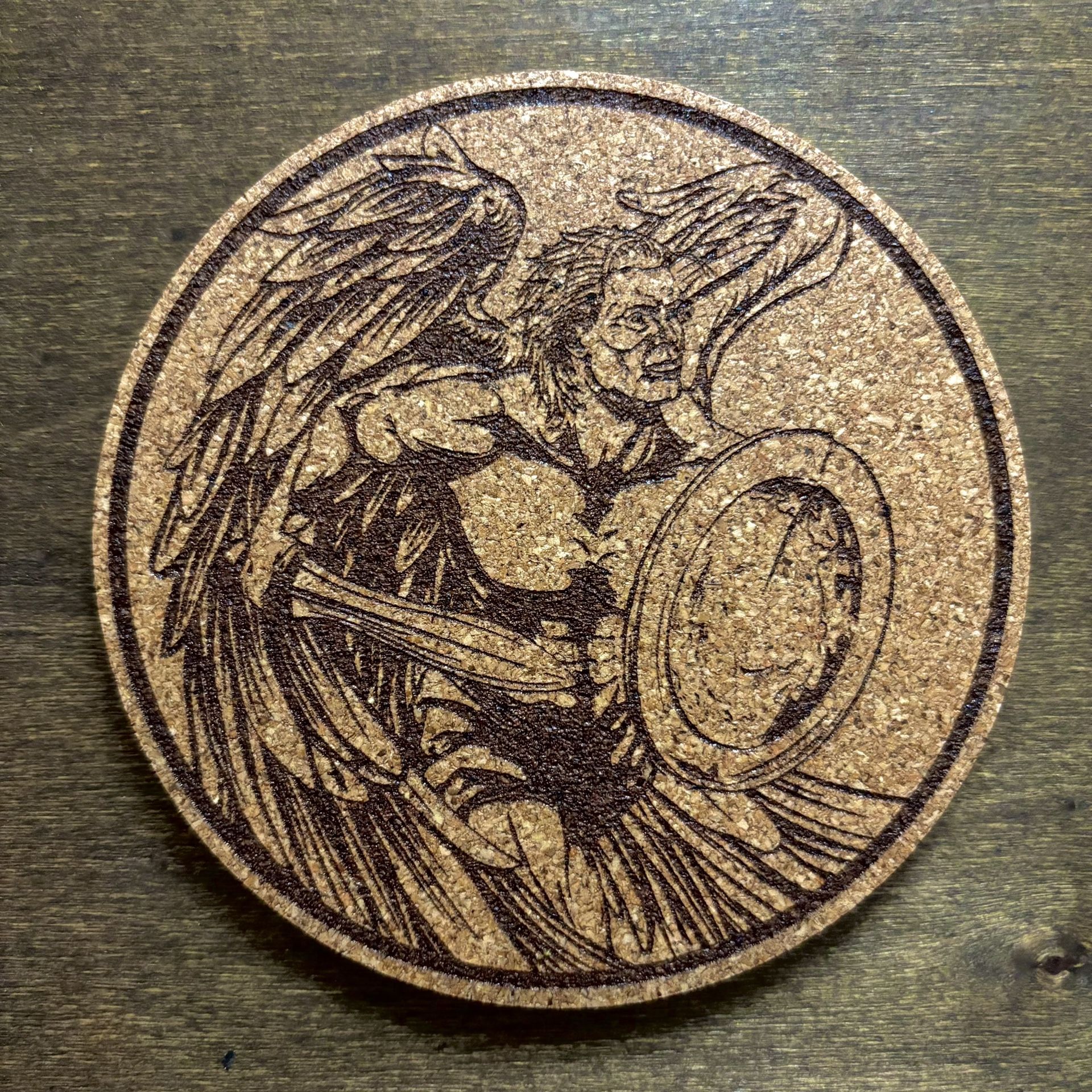 Warrior Angel Laser Engraved Cork Coaster