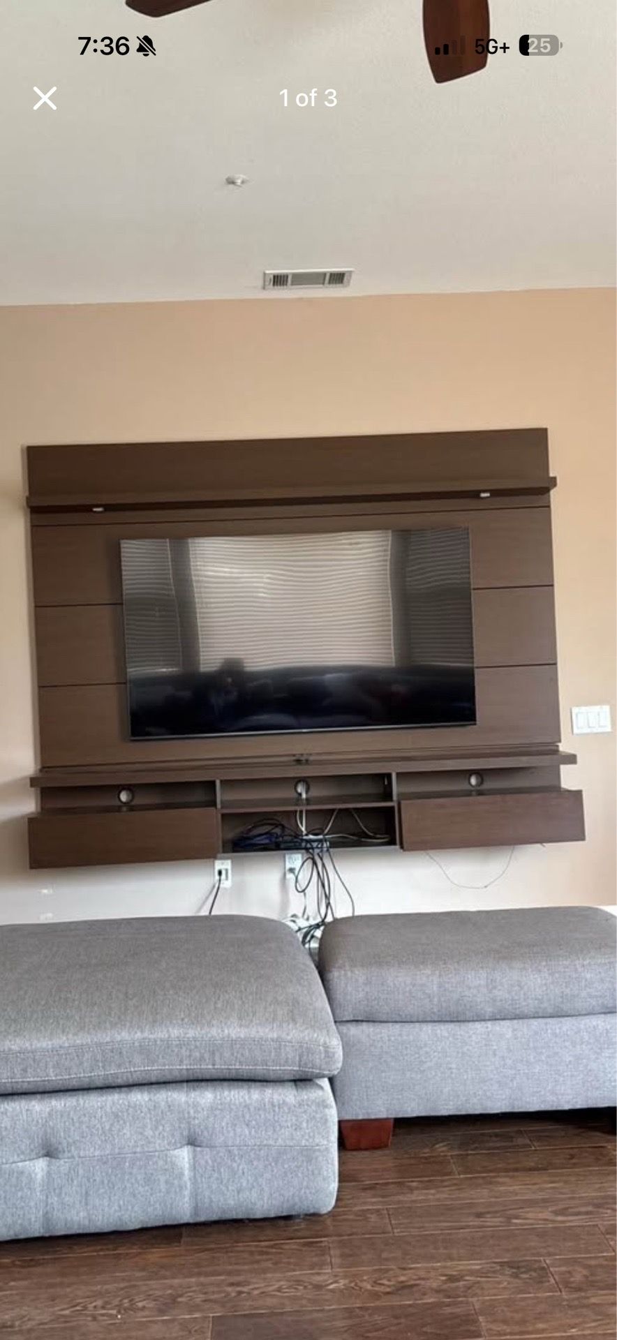 Modern Wall-Mounted Entertainment Center with Shelving and Drawers