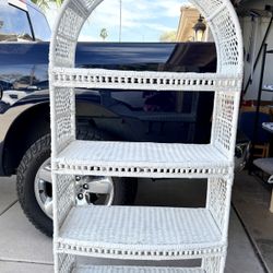 Vintage  Arched White Wicker 4 Shelf   5 1/2 ft. Tall