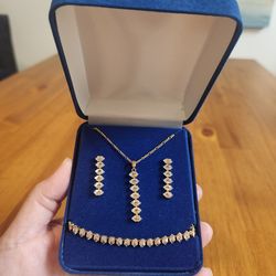 NEW IN BOX 3 Piece Goldtone Jewelry Set Necklace, Earrings & Bracelet-Qualty Marquis CZs (SE SD)