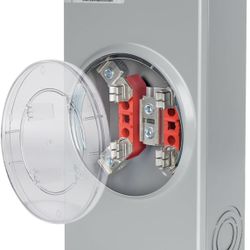 200 Amp Meter Socket 1 Phase 4 Jaw 600V 3 Wire Ringless Type with Horn Bypass and Meter Cover Plate, Suitable for Overhead or Underground Feed