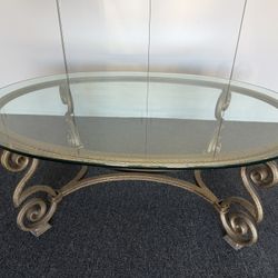 Round Glass Coffee Table Gold/Bronze 4’6” Width x 15” Height **Excellent Condition 