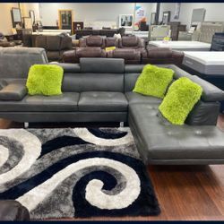 *Summer Sale Event*---Ibiza Gray Trendy Leather Sectional Sofa W/Ottoman---Now $899---Delivery And Easy Financing Available 