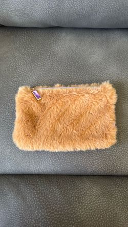 New Without Tags Ipsy Fuzzy Furry Brown Purple Cosmetic Makeup Toiletry Pouch Bag