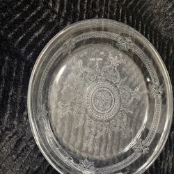 Vintage Fire King Etched Clear Glass Platter 9 1/4 inches Wide 