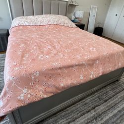 LIKE NEW - Queen Size Silver Upholstered Bedroom Set